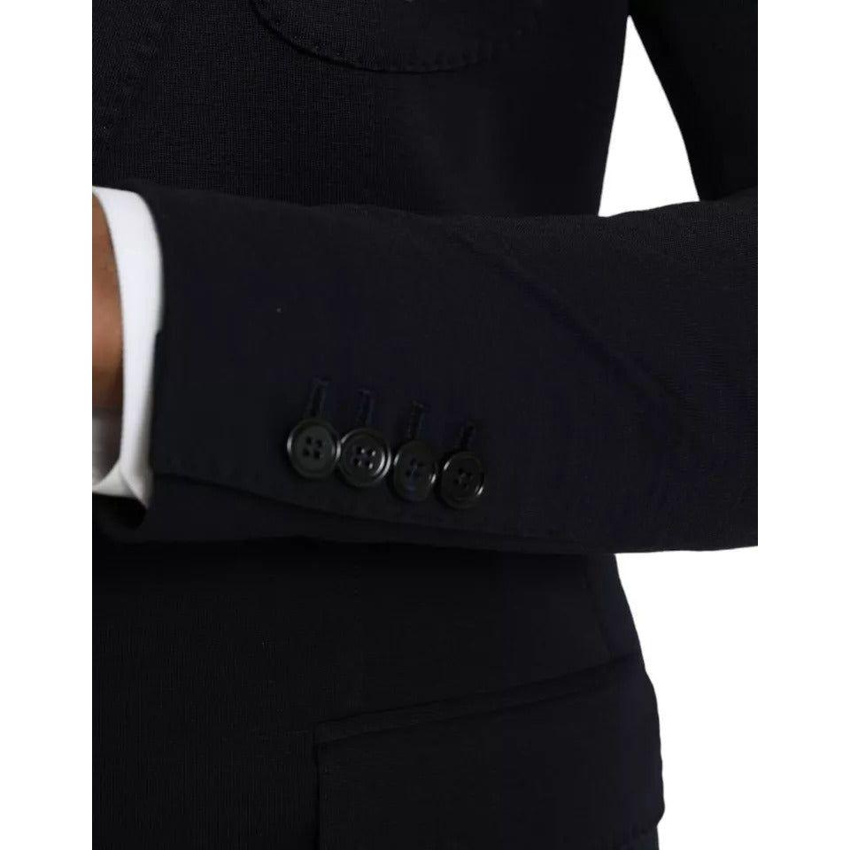 Dolce & Gabbana Blue Wool Notch Single Breasted Coat Blazer Dolce & Gabbana Black