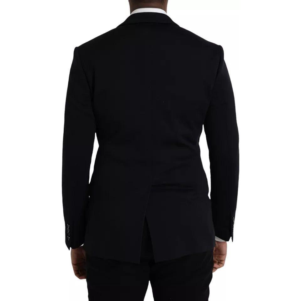 Dolce & Gabbana Blue Wool Notch Single Breasted Coat Blazer Dolce & Gabbana Black