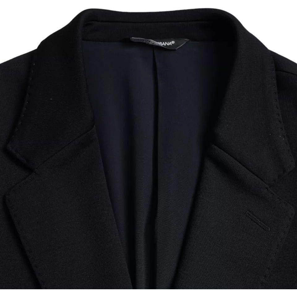 Dolce & Gabbana Blue Wool Notch Single Breasted Coat Blazer Dolce & Gabbana Black