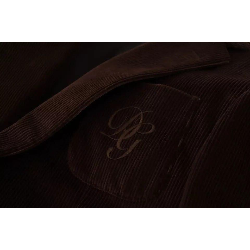 Dolce & Gabbana Brown Corduroy Slim Fit Coat DG Logo Blazer Dolce & Gabbana Black