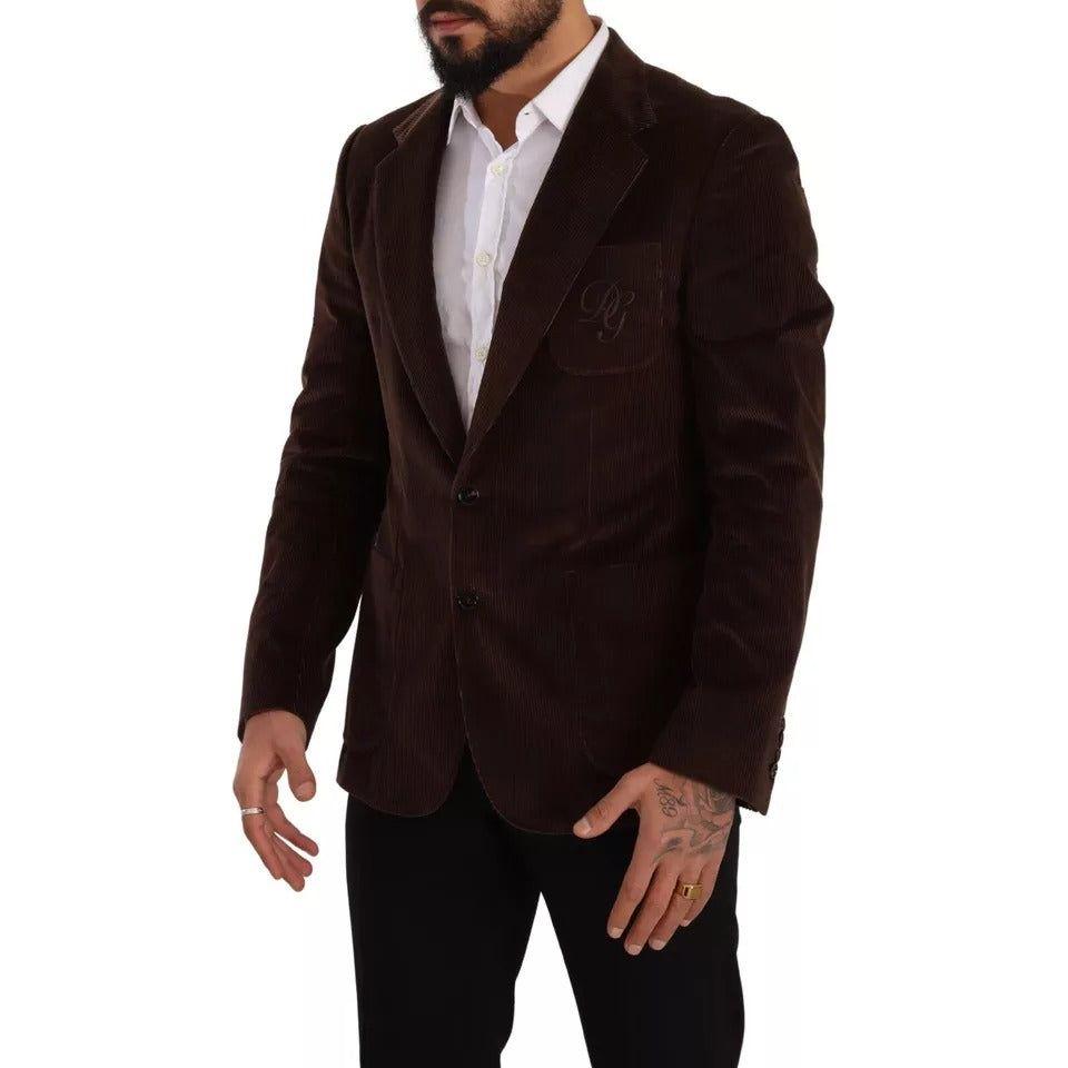 Dolce & Gabbana Brown Corduroy Slim Fit Coat DG Logo Blazer Dolce & Gabbana Black