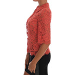 Dolce & Gabbana Orange Crystal Buttons Floral Lace Blouse TSH1436-5