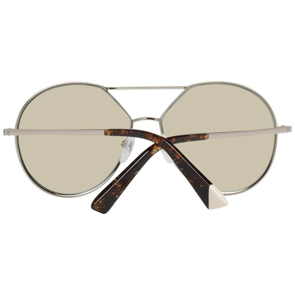 Back view of gold women sunglasses with mirrored green lenses and metal frame.