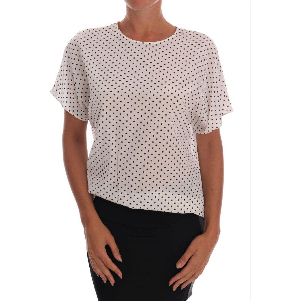 Dolce & Gabbana White Polka Dotted Silk T-shirt Top TSH1438-3