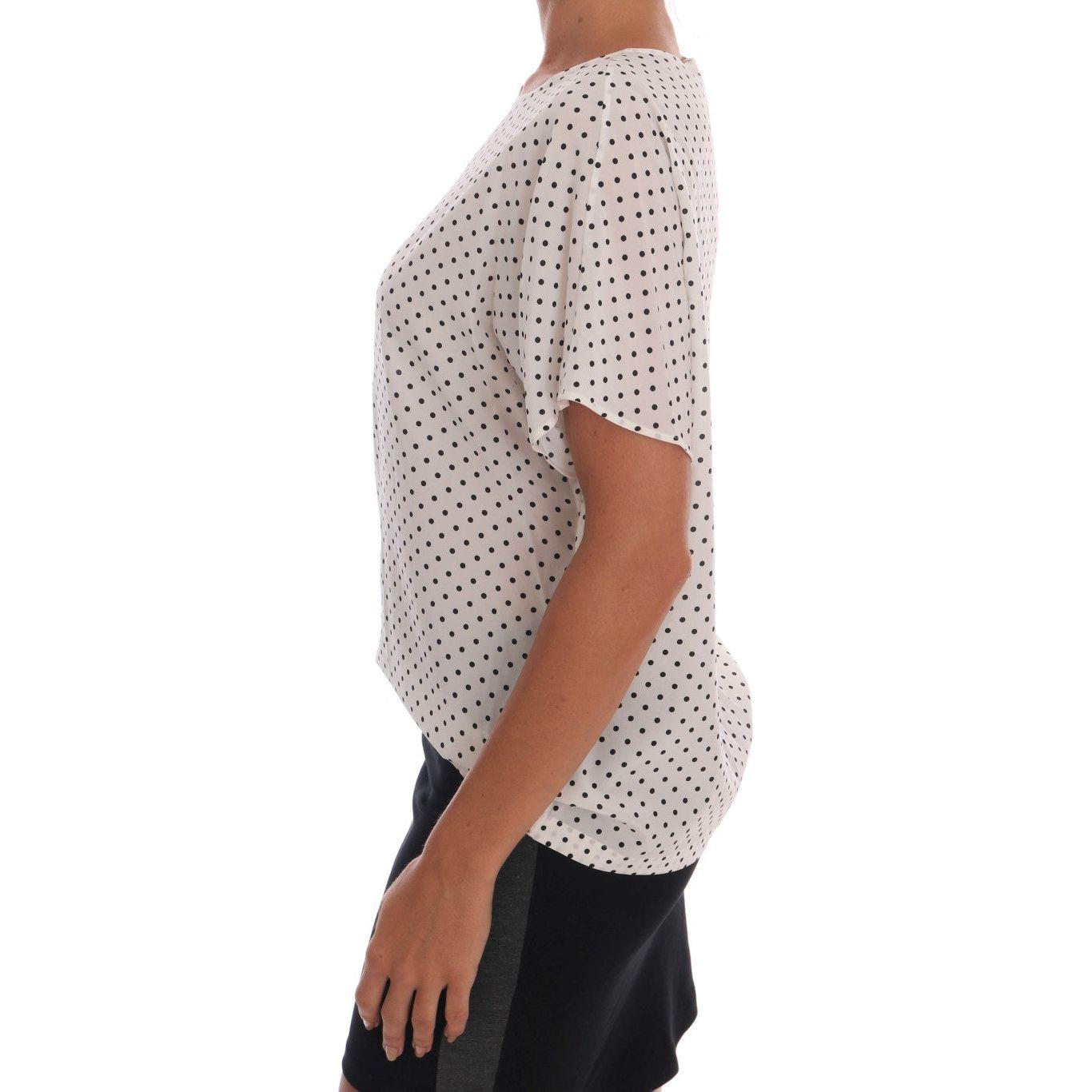 Dolce & Gabbana White Polka Dotted Silk T-shirt Top TSH1438-3
