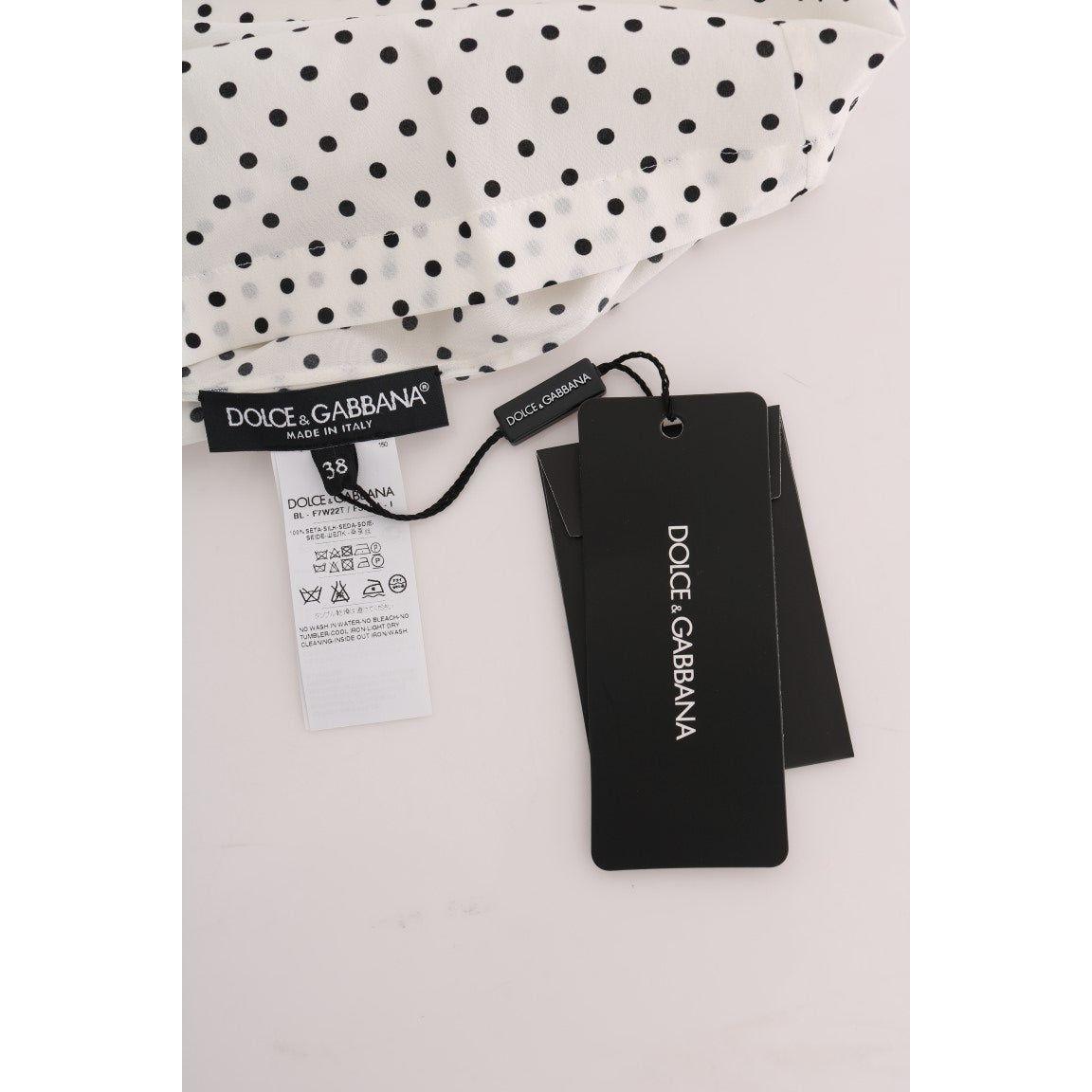 Dolce & Gabbana White Polka Dotted Silk T-shirt Top TSH1438-3