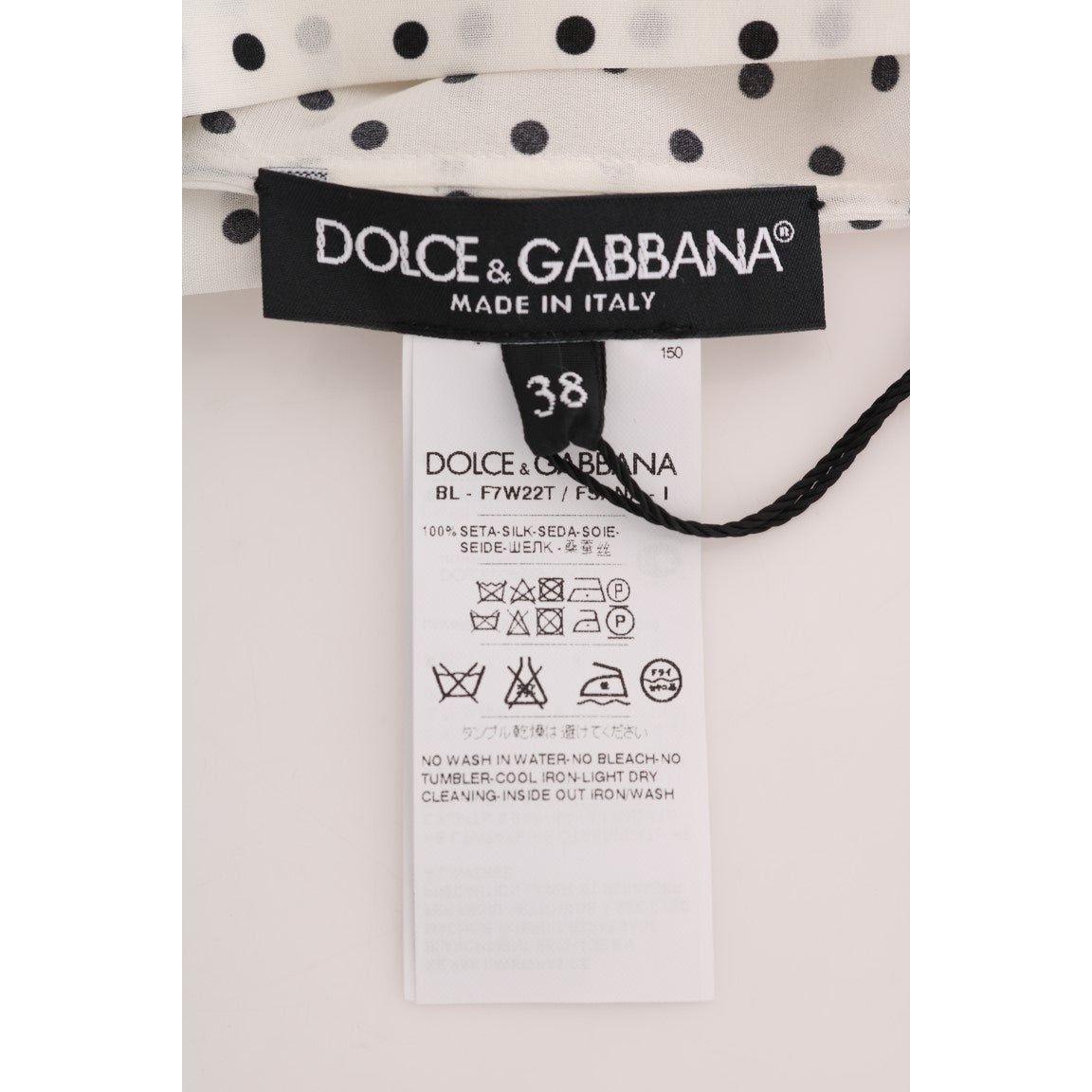 Dolce & Gabbana White Polka Dotted Silk T-shirt Top TSH1438-3