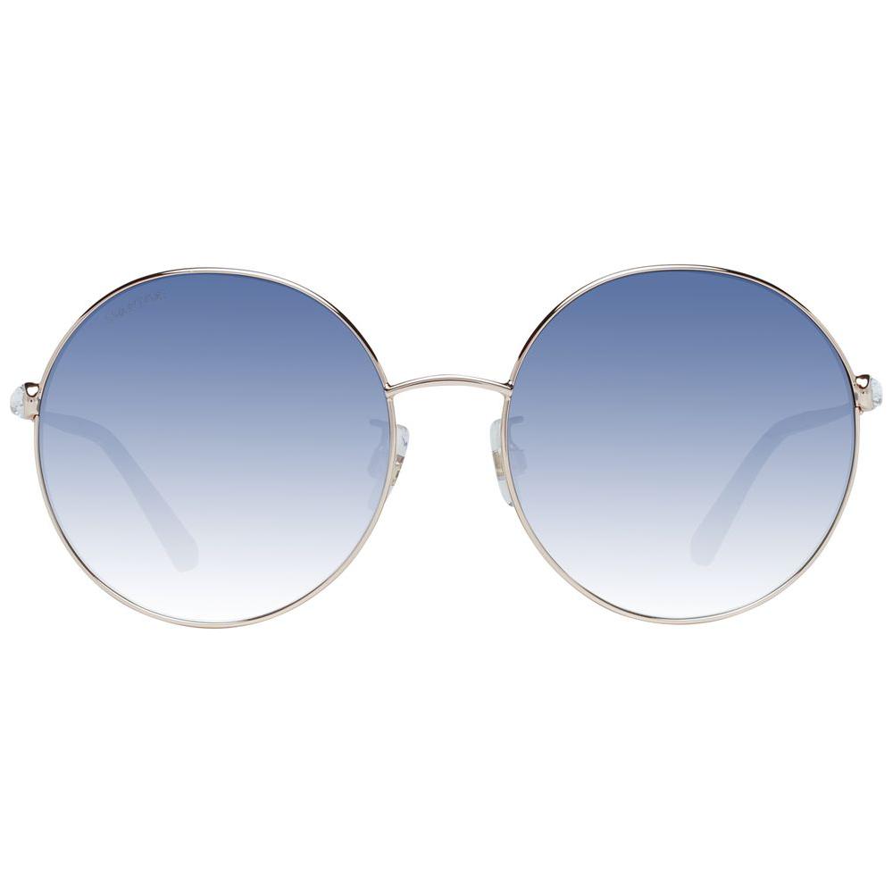 Swarovski rose gold round sunglasses with blue gradient lenses, metal frame, UVA & UVB protection. Stylish eyewear for women.