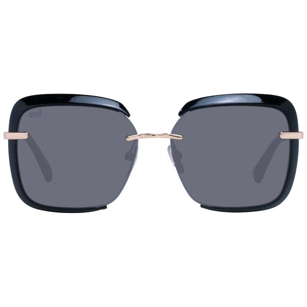 Black trapezium sunglasses with multicolor full-rim metal and plastic frame for women, featuring 100% UVA & UVB protection lenses.
