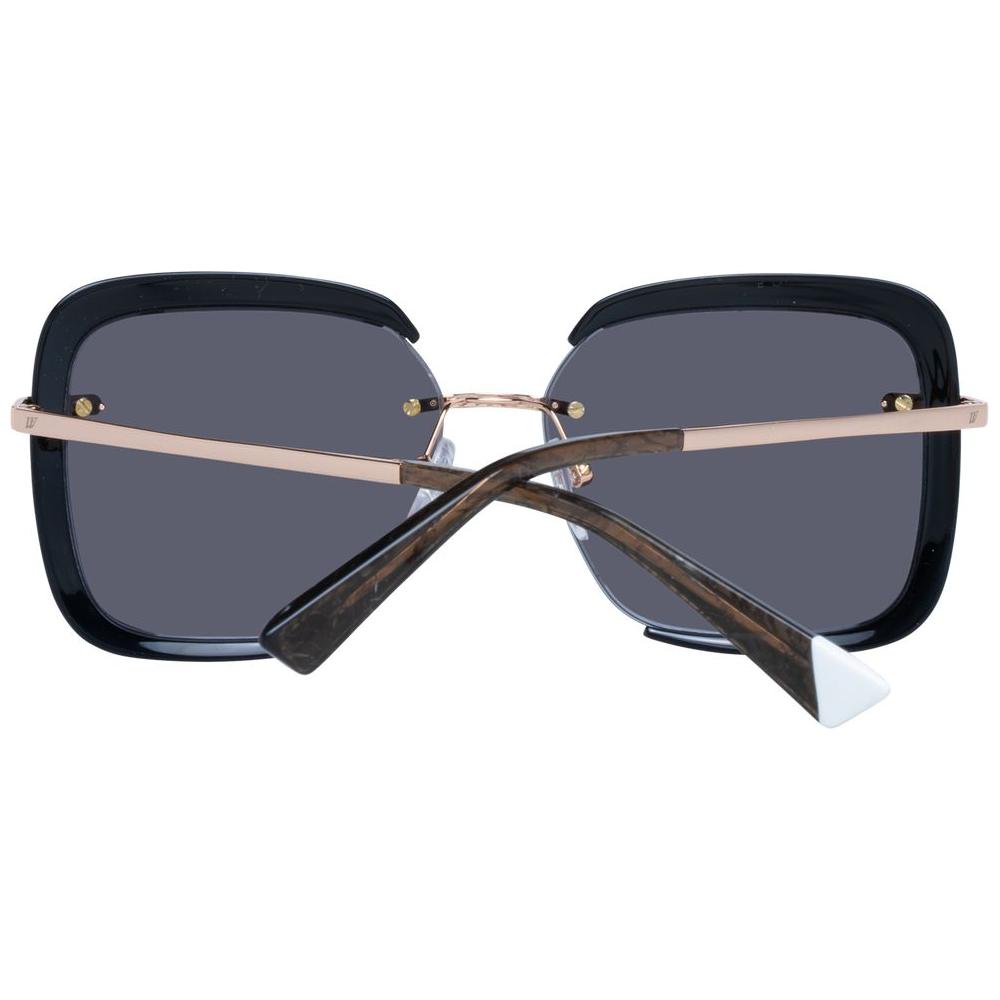 Black trapezium women’s sunglasses with multicolor metal and plastic frame, full-rim style, 100% UVA & UVB protection.