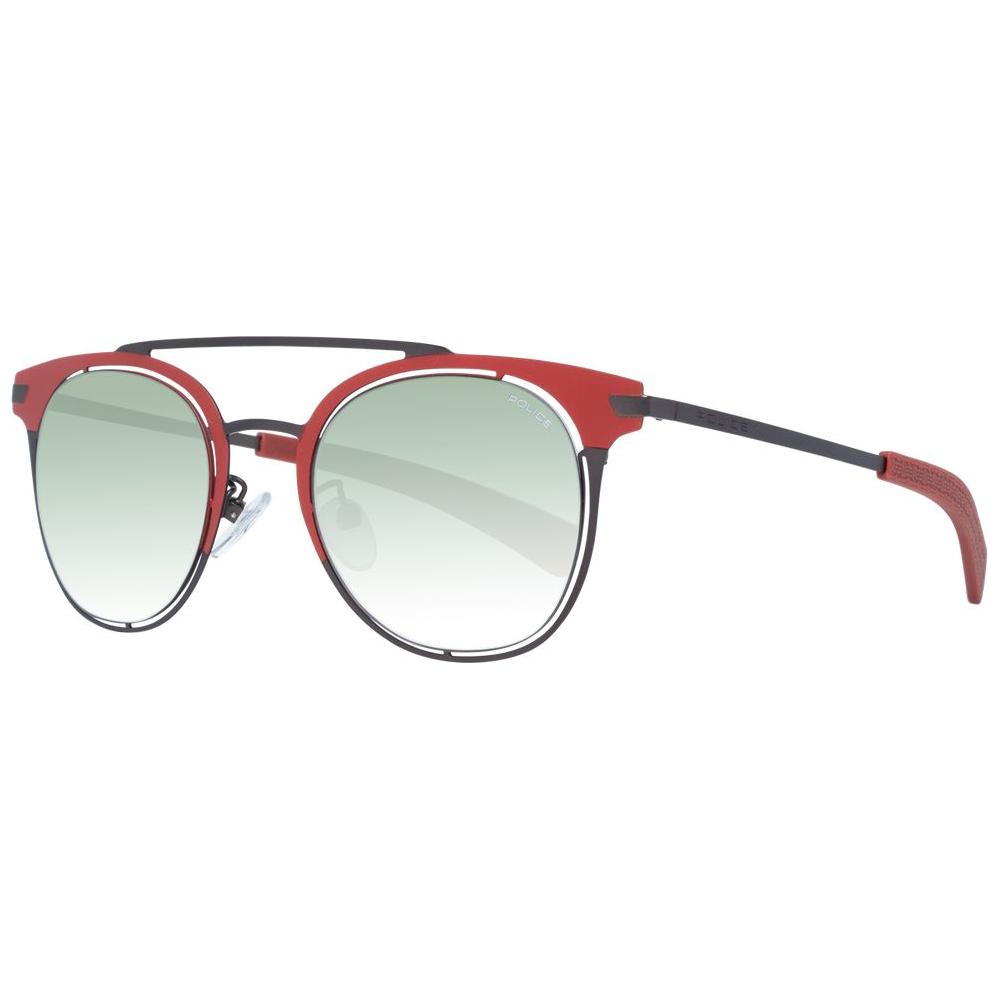 Police multicolor men sunglasses with mirrored gradient grey lenses, round full-rim metal and plastic frame; includes branded case.