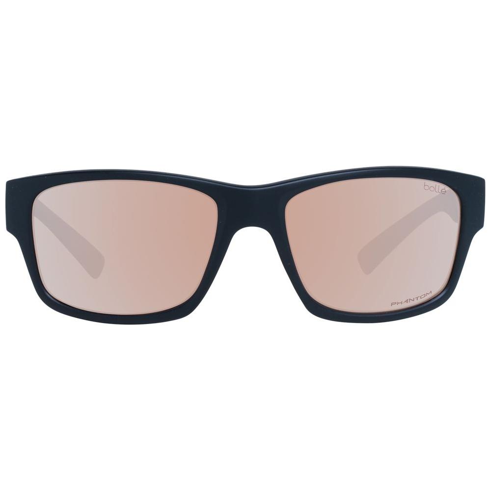 Bolle black unisex trapezium sunglasses with brown mirrored lenses, full-rim frame, offering 100% UVA & UVB protection.