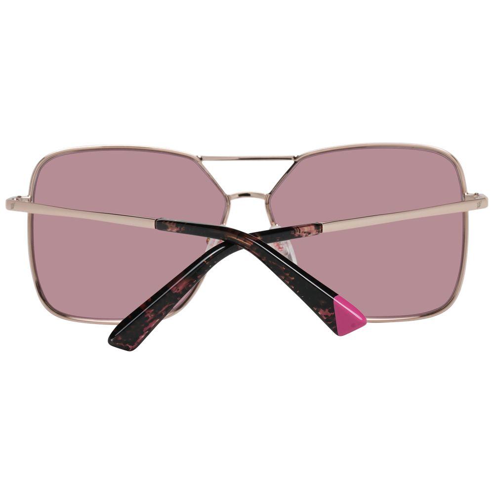 Rose gold women’s sunglasses with purple mirrored lenses and metal frame, rectangle style, offering 100% UVA & UVB protection.