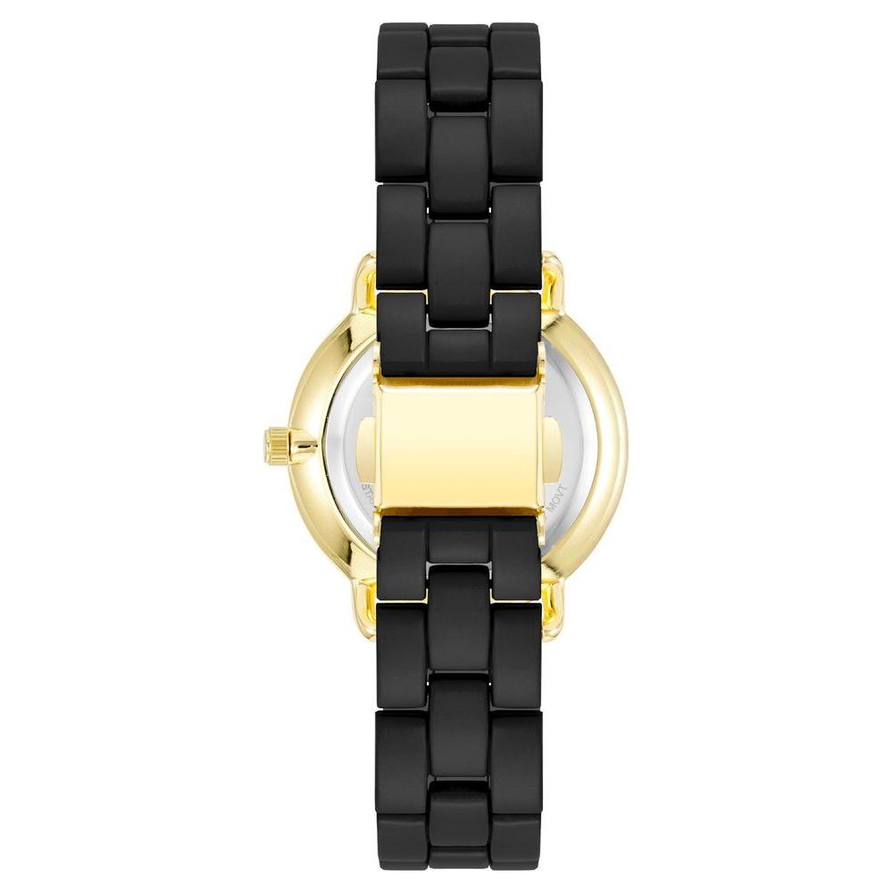 Back view of Juicy Couture Gold Women's Watch, featuring a black metal strap and gold case, elegant fashion accessory.