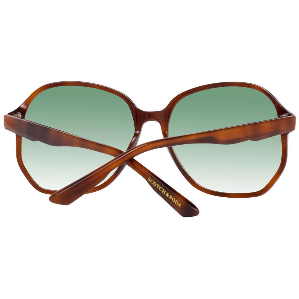 Scotch & Soda brown butterfly sunglasses for women with green gradient lenses and full-rim acetate frame, includes branded case.