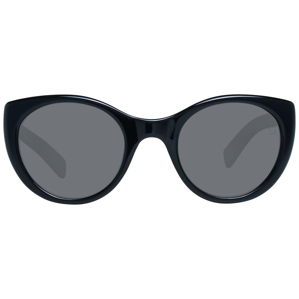 Ermenegildo Zegna black round unisex sunglasses with polarized grey lenses, 100% UVA & UVB protection, and full-rim black plastic frame.