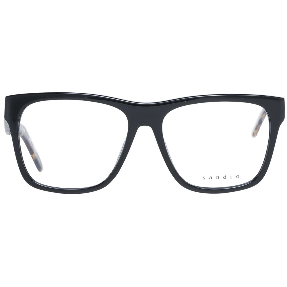 Sandro Black Men Glasses Frame with full-rim black acetate trapezium design, 54mm lens width, perfect for stylish eyewear.