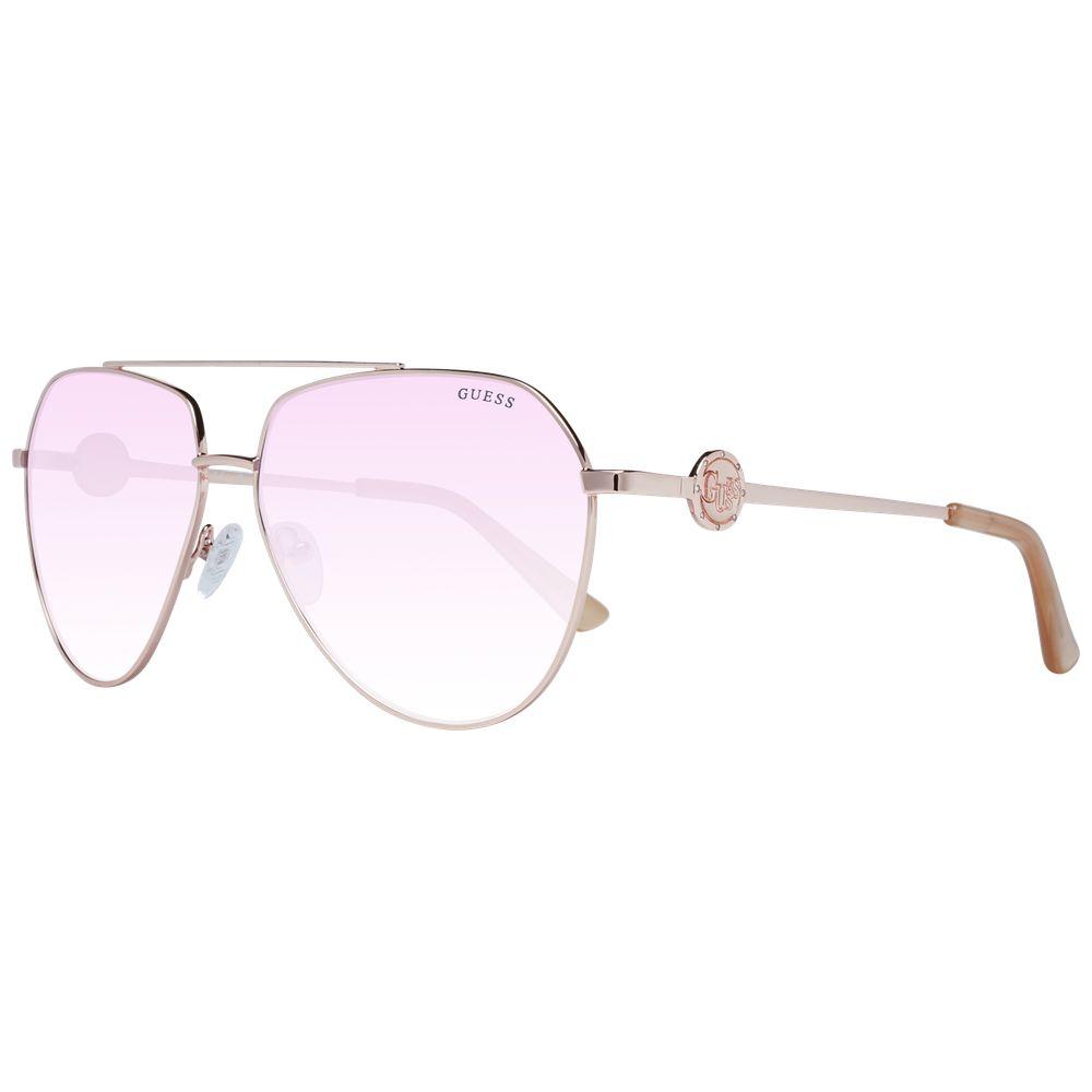 Guess rose gold women's aviator sunglasses with gradient burgundy lenses and full-rim metal frame, UV protection included.