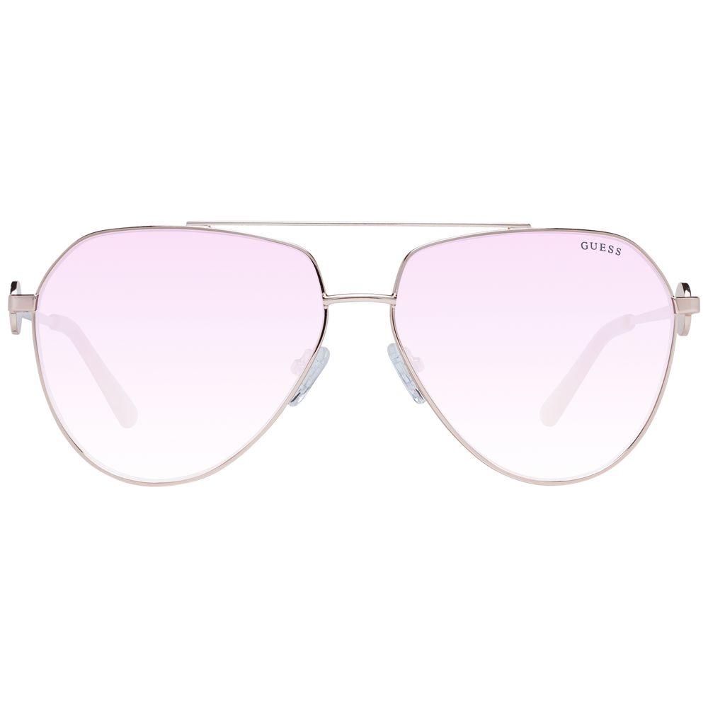 Guess women's rose gold aviator sunglasses with gradient burgundy lenses, metal frame, 100% UVA & UVB protection, and full-rim style.