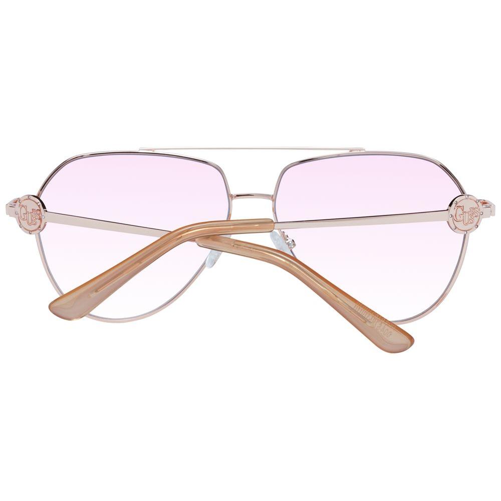 Guess rose gold aviator sunglasses with burgundy gradient lenses, metal frame, full-rim style, and 100% UVA & UVB protection for women.