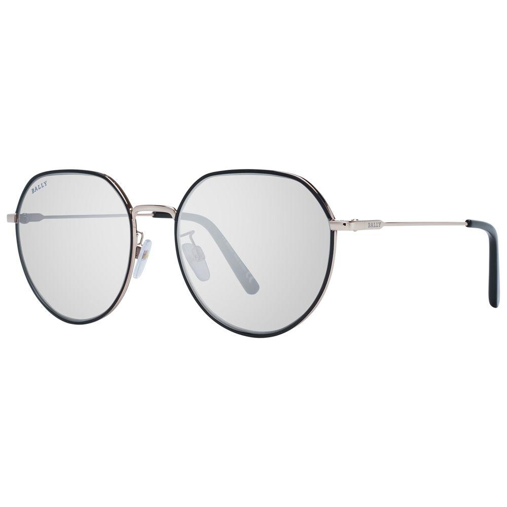 Bally Black Women's Sunglasses, metal frame, mirrored gradient grey lenses, 100% UVA & UVB protection, round full-rim style.