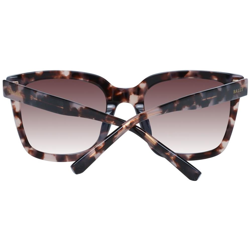 Bally brown women's sunglasses with square acetate frames and gradient lenses, offering 100% UVA & UVB protection, full-rim style.