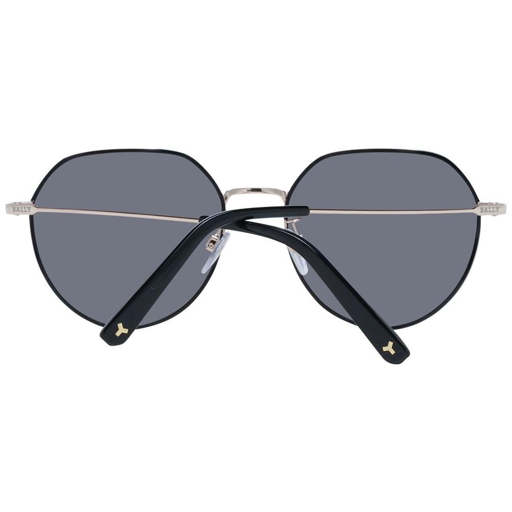 Bally black women sunglasses with mirrored gradient grey lenses, full-rim metal frame, and branded case, 100% UVA & UVB protection.