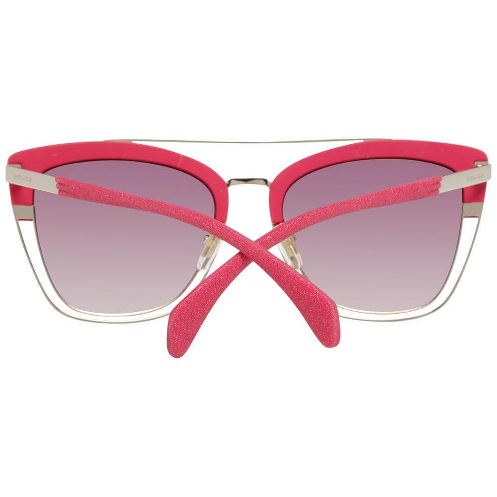 Police pink women's sunglasses with pink metal and plastic frame, brown gradient lenses, UV protection, butterfly style.