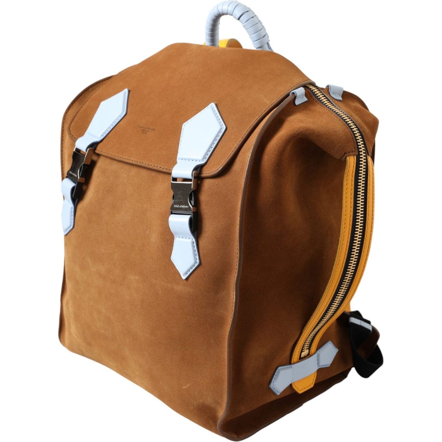 Dolce & Gabbana Brown Yellow Suede Leather Logo Backpack Bag Dolce & Gabbana Sienna
