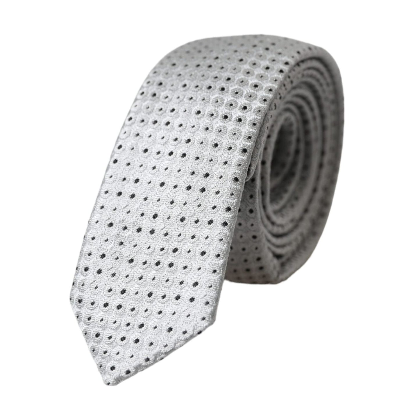Dolce & Gabbana Light Gray Polka Dot Silk Adjustable Men Tie KRA3313