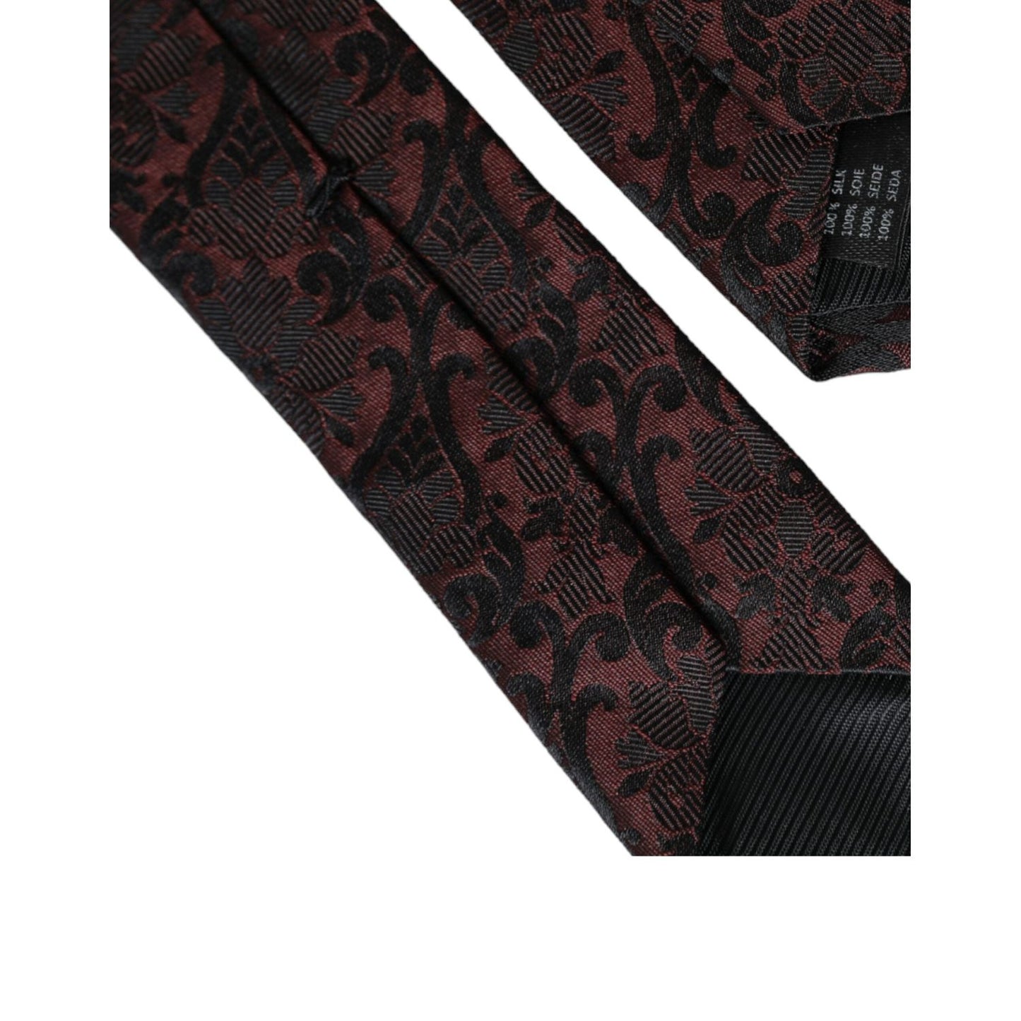 Dolce & Gabbana Maroon Floral Fantasy Silk Adjustable Men Tie KRA3323