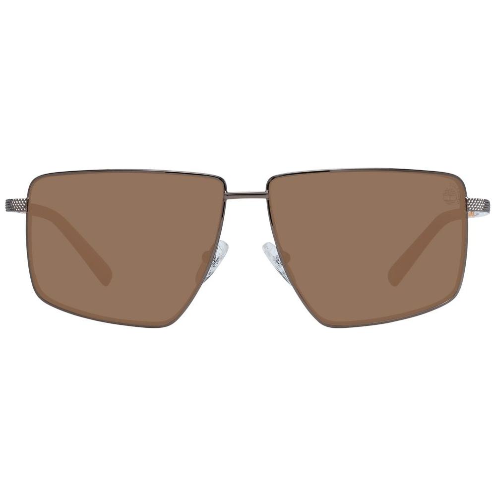 Timberland Brown Men's Sunglasses, full-rim metal frame, polarized mirrored lenses, UV protection, rectangle style, includes branded case