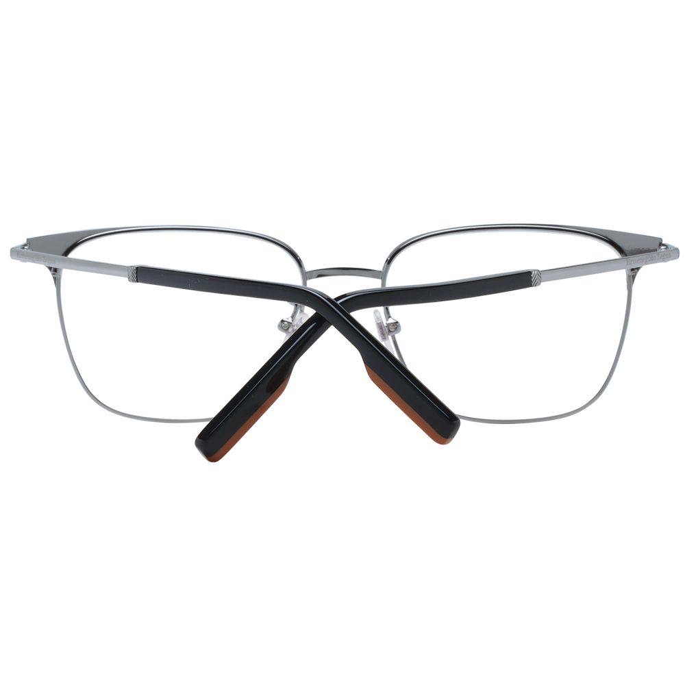 Ermenegildo Zegna Black Metal Glasses (Frames) for Men, full-rim, square style, metal frame with demo plastic lenses. Includes branded case.