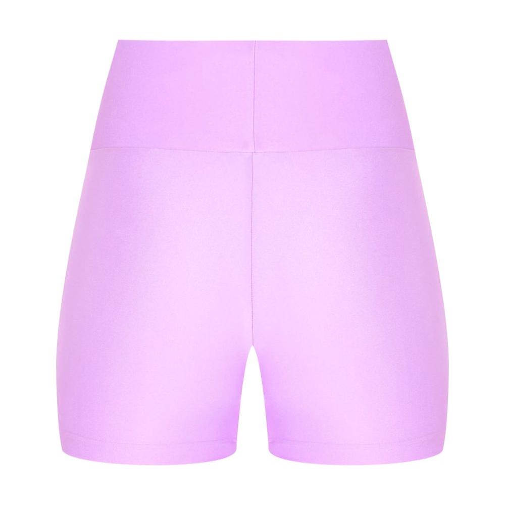 Comme Des Fuckdown purple polyester biker shorts with logo print, made from stretch lycra. Front view of stylish activewear.