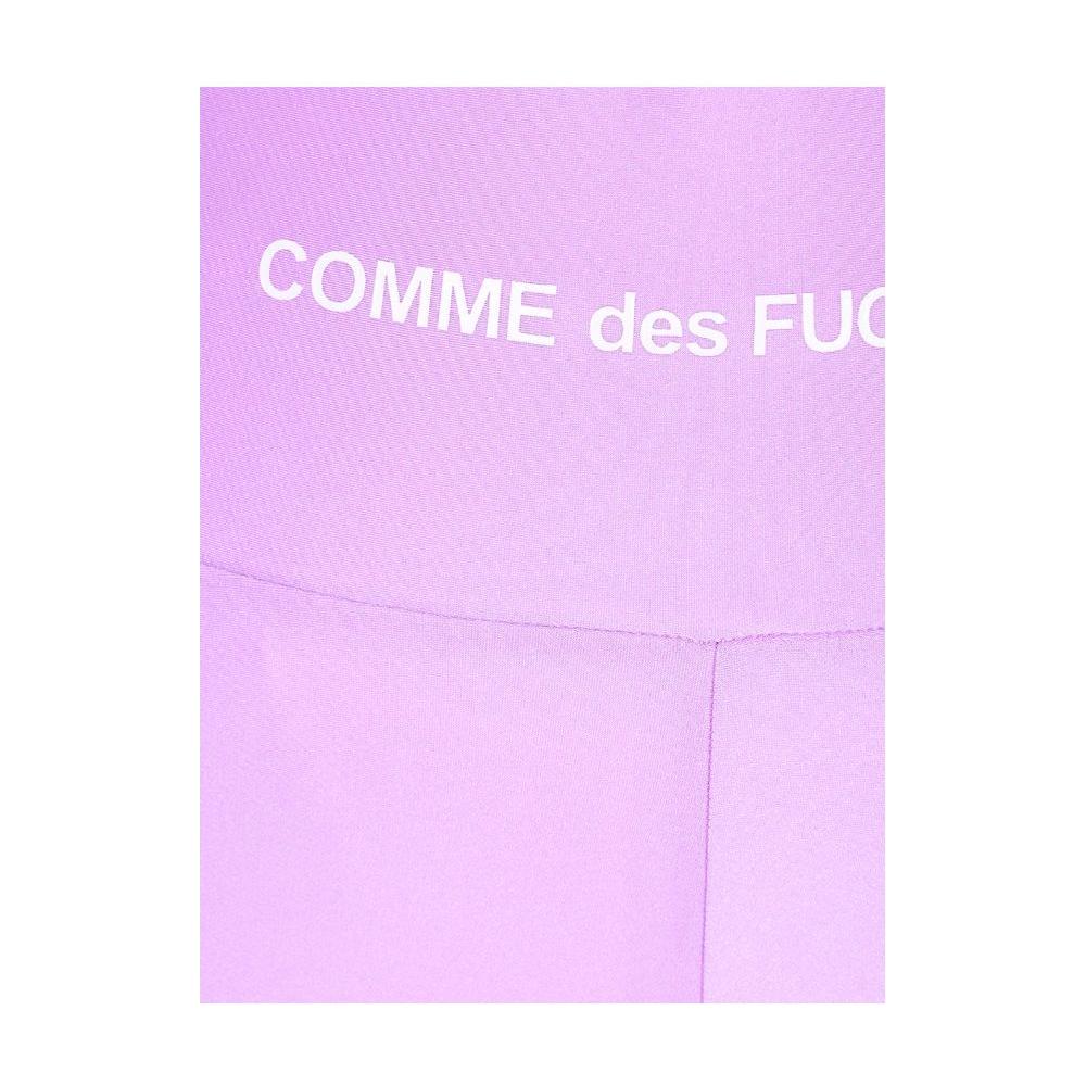 Comme des Fuckdown purple polyester biker shorts with white front logo print - stretch lycra material.