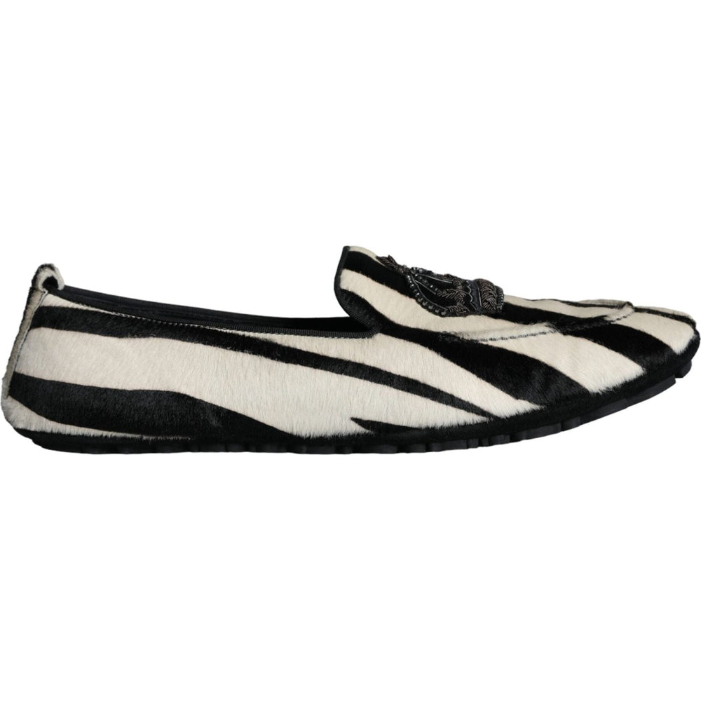 Dolce & Gabbana Black White Calf Fur Slip On Loafers Men Shoes MV5882-41