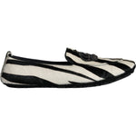 Dolce & Gabbana Black White Calf Fur Slip On Loafers Men Shoes MV5882-41