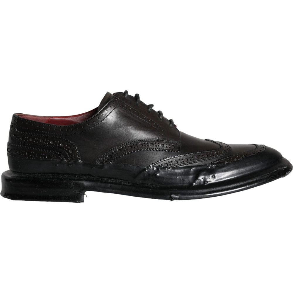 Dolce & Gabbana Black Leather Oxford Wingtip Formal Men Shoes MV5884-42