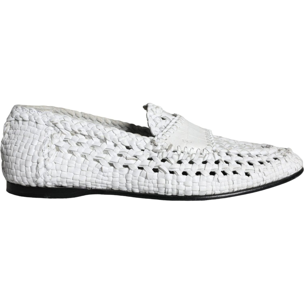 Dolce & Gabbana White Woven Leather Slip On Loafers Men Shoes MV5899-40