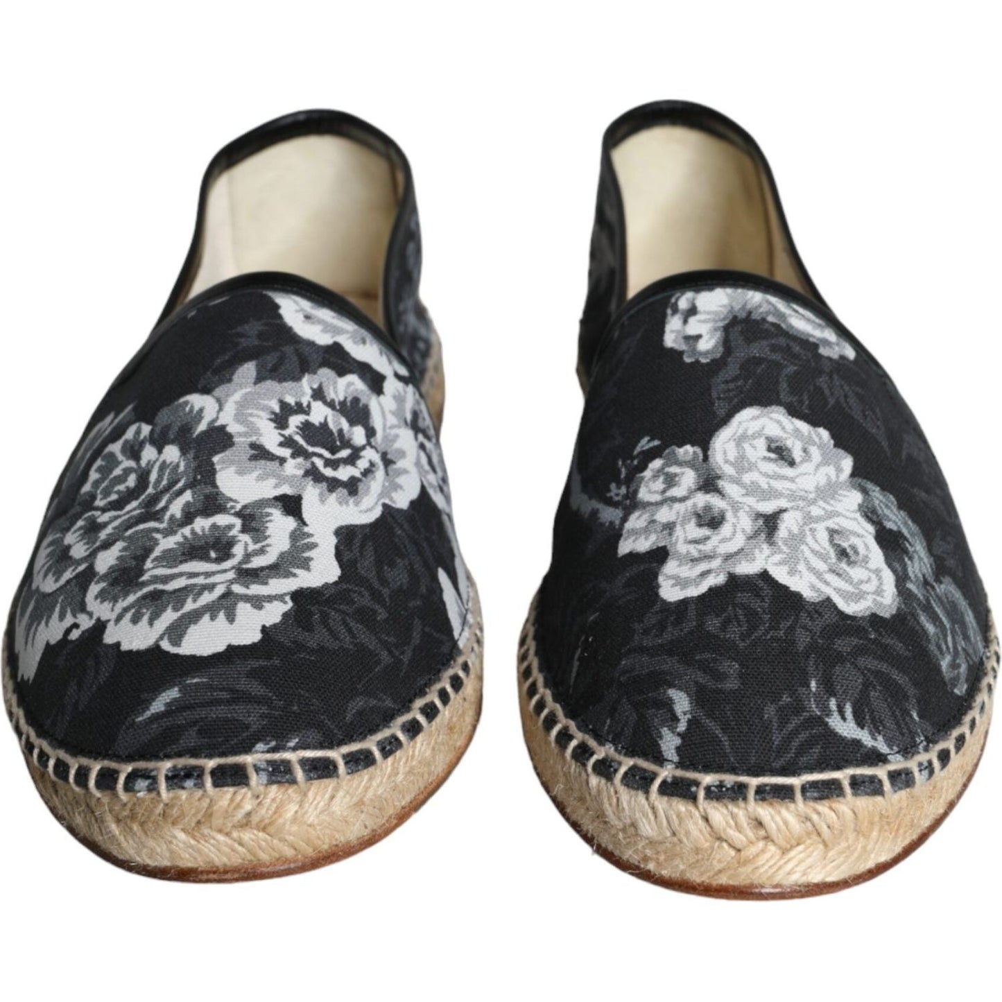 Dolce & Gabbana Black Floral Cotton Leather Espadrilles Shoes Dolce & Gabbana Gray