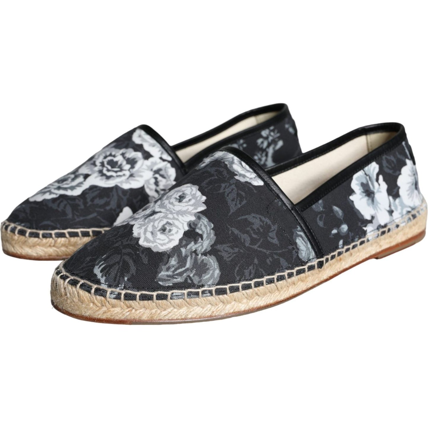 Dolce & Gabbana Black Floral Cotton Leather Espadrilles Shoes Dolce & Gabbana Dark Slate Gray