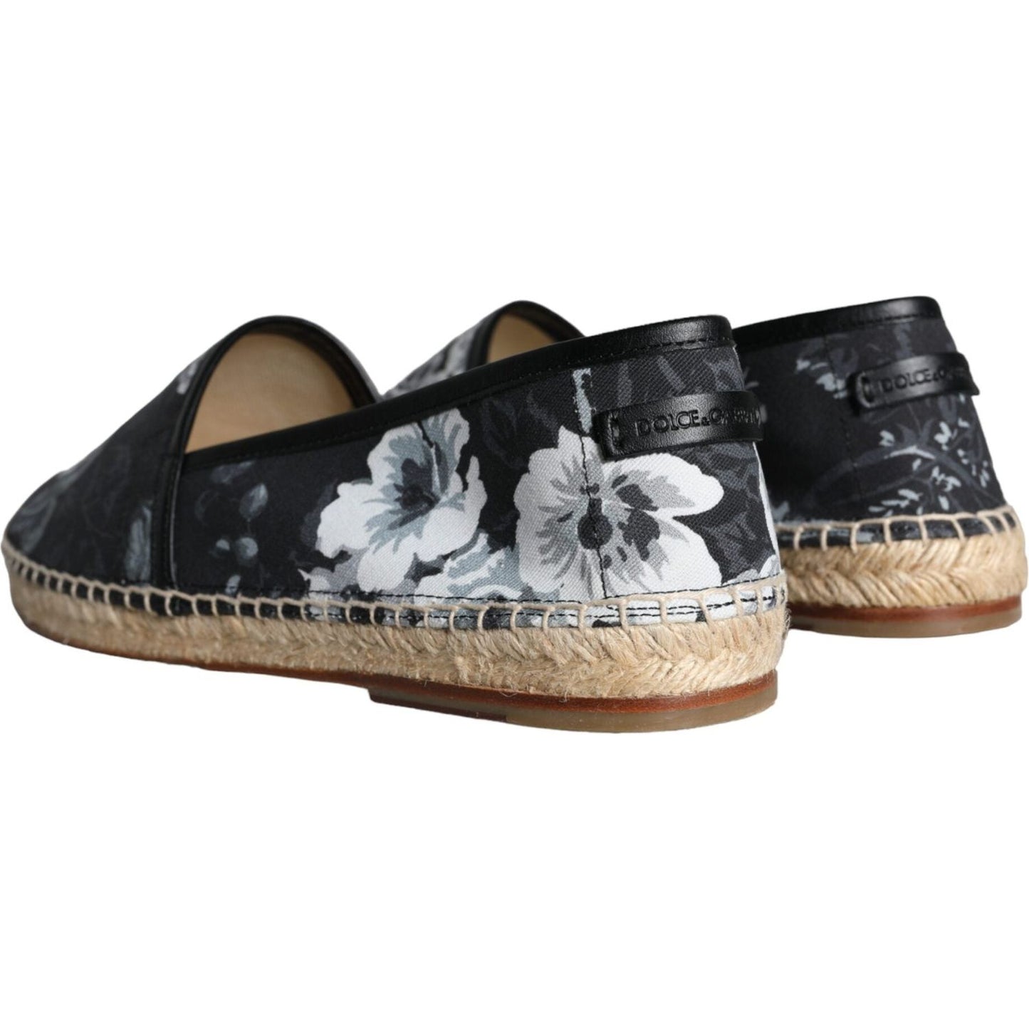 Dolce & Gabbana Black Floral Cotton Leather Espadrilles Shoes Dolce & Gabbana Dark Slate Gray