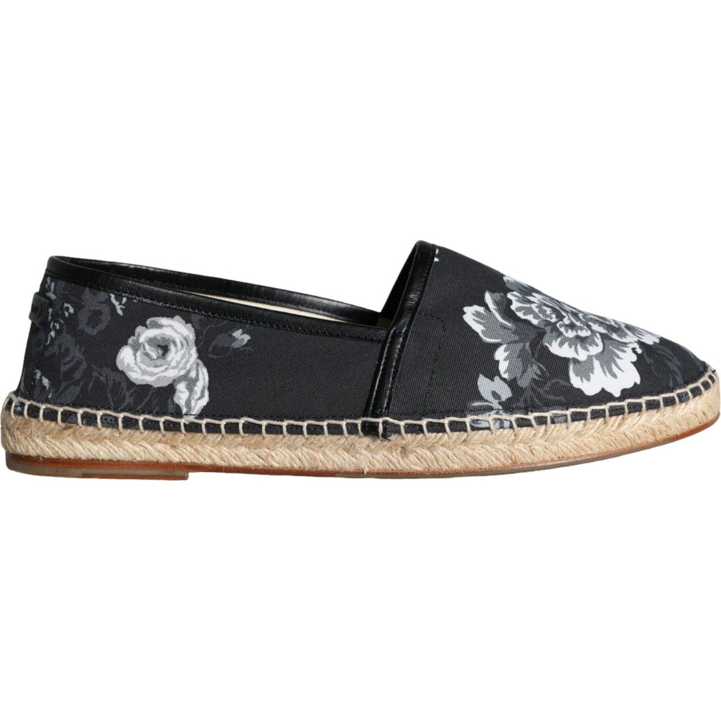 Dolce & Gabbana Black Floral Cotton Leather Espadrilles Shoes Dolce & Gabbana Gray