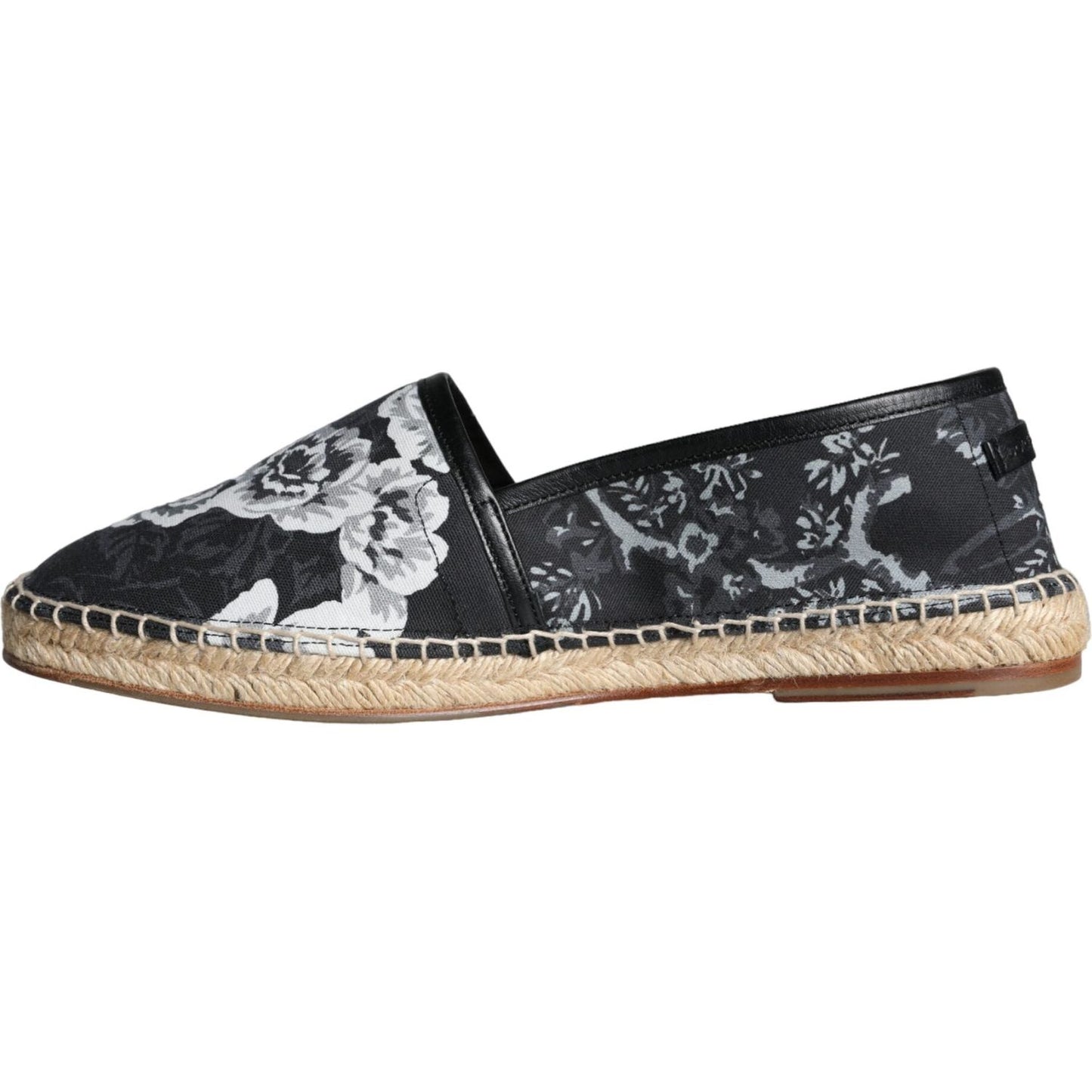 Dolce & Gabbana Black Floral Cotton Leather Espadrilles Shoes Dolce & Gabbana Dark Slate Gray