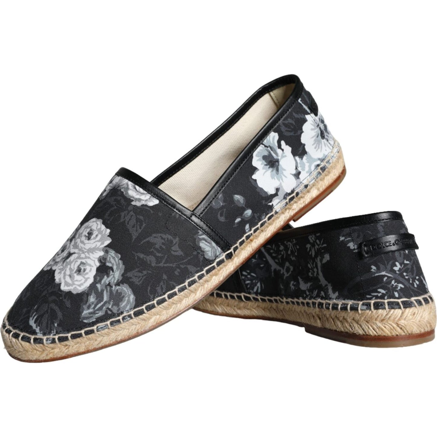 Dolce & Gabbana Black Floral Cotton Leather Espadrilles Shoes Dolce & Gabbana Dark Slate Gray