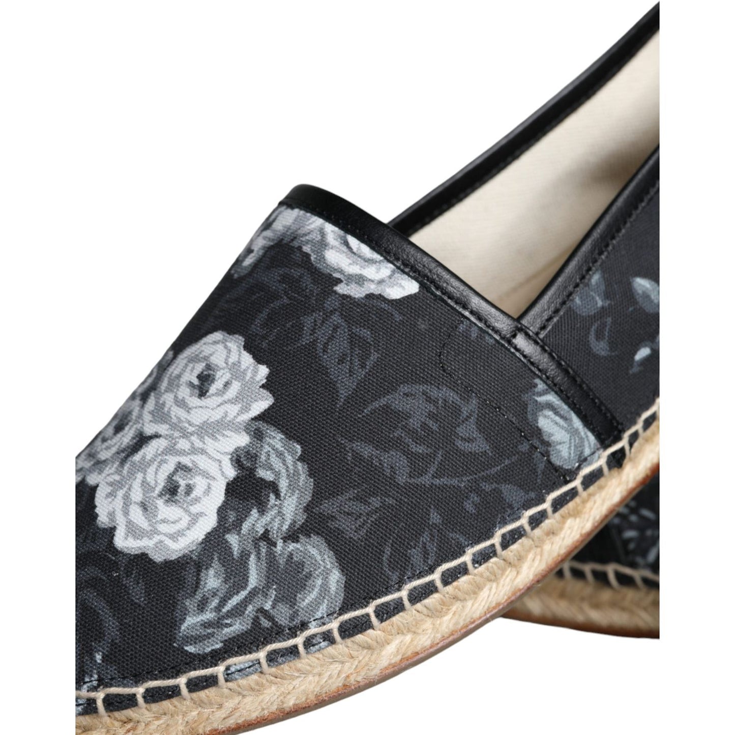 Dolce & Gabbana Black Floral Cotton Leather Espadrilles Shoes Dolce & Gabbana Dark Slate Gray