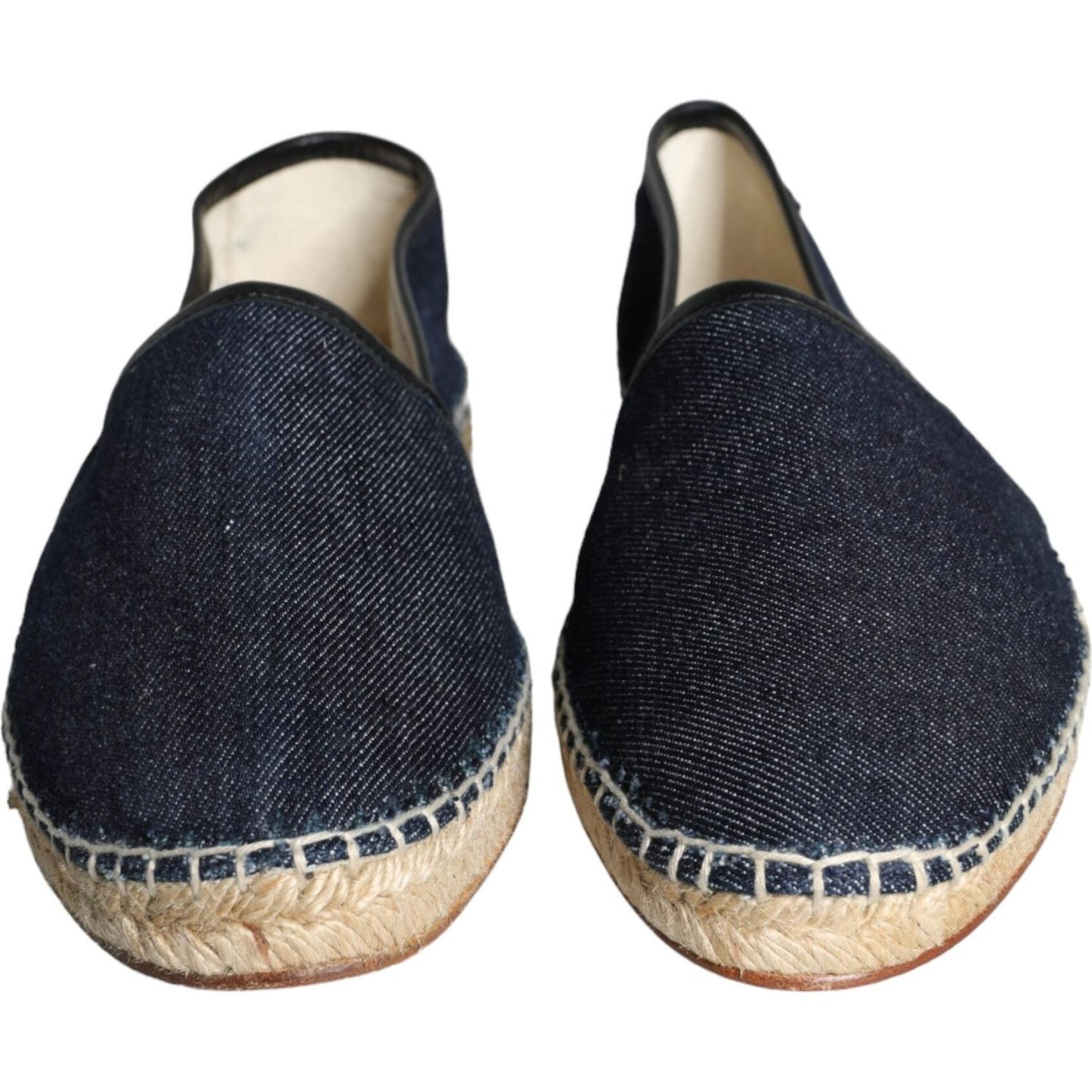 Dolce & Gabbana blue denim espadrilles with cotton and leather, rubber sole, logo details, high craftsmanship, made in Italy.
