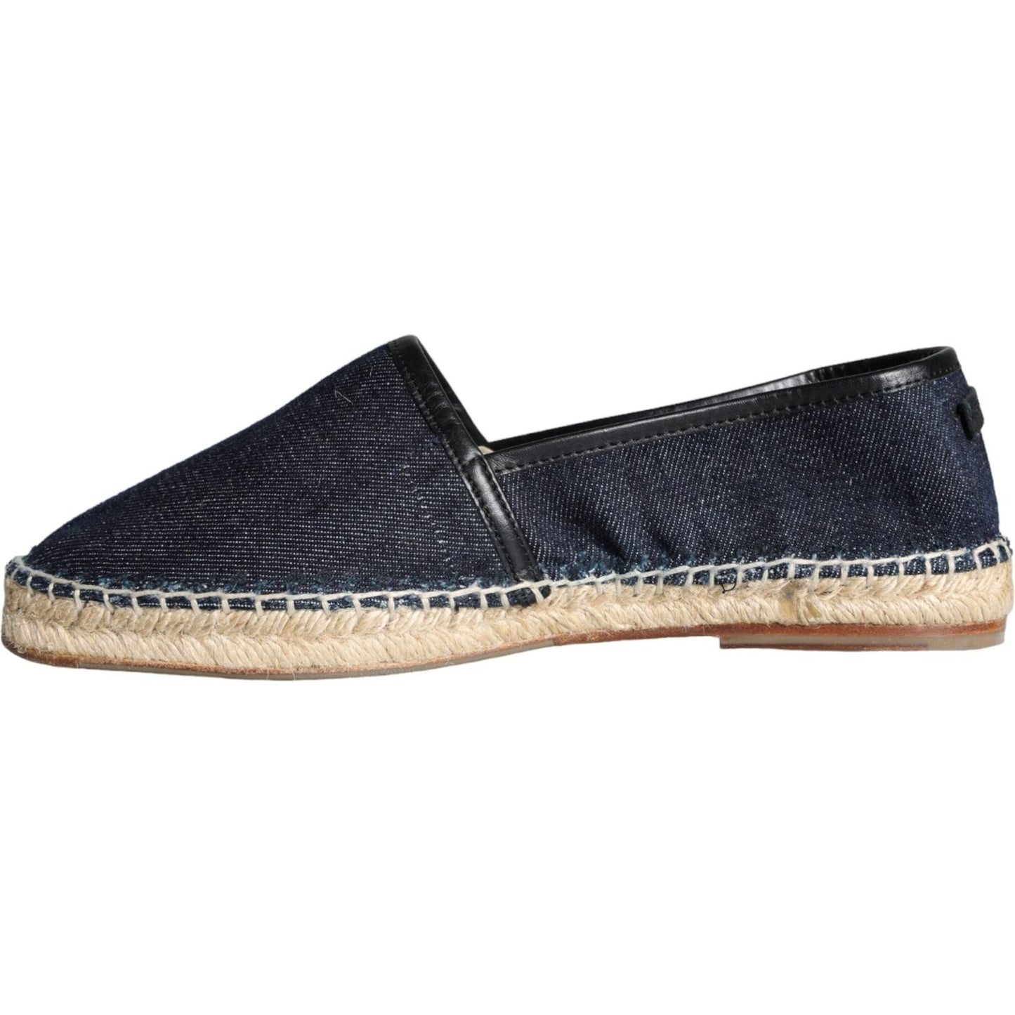 Dolce & Gabbana blue denim espadrilles with leather trim and rubber sole, showcasing Italian craftsmanship.