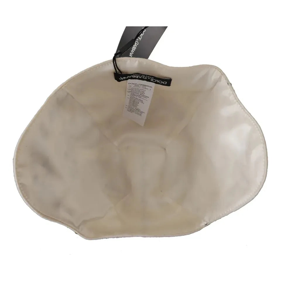 Dolce & Gabbana White Black Wool Embroidered Cameo Brooch Hat Dolce & Gabbana Rosy Brown
