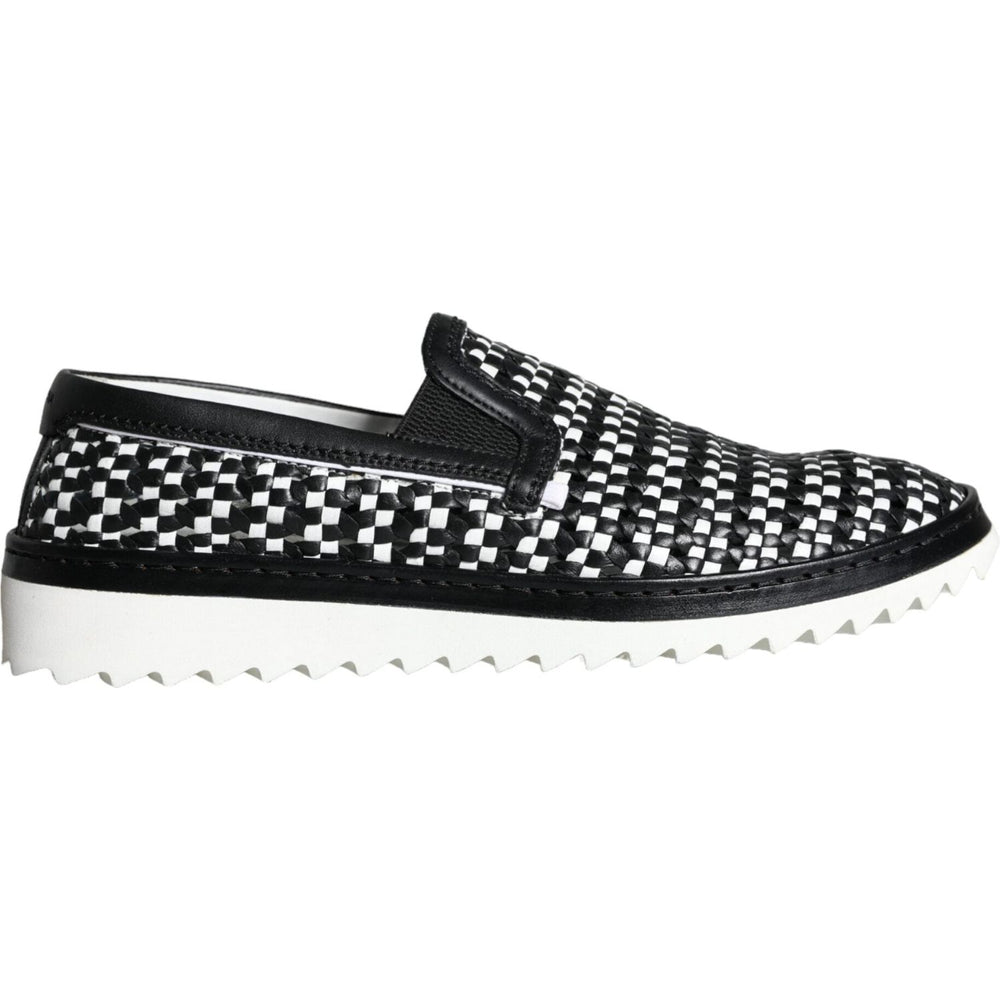 Dolce & Gabbana Black White Weaved Slip On Men Loafers Shoes MV5909-41.5
